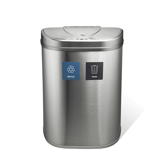 Ninestars 18.5 Gallons Automatic Touchless Kitchen Trash Can, Motion Sensor Trash Can for Kitchen, Office 70 Liter Stainless Steel Recycling Bin (2 x 9.2 Gallon Double Compartment)