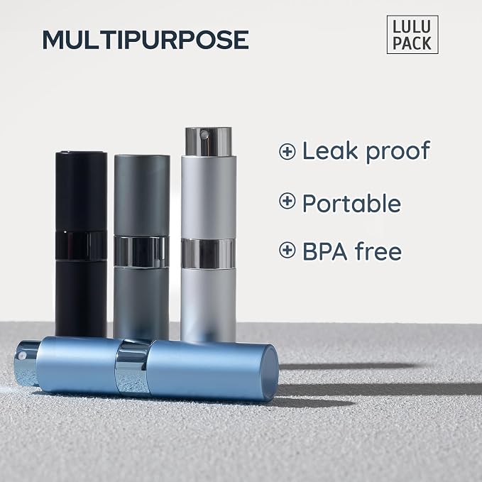 Lulupack Travel Perfume Bottle Refillable - Cologne Spray Atomizer Mini - Small Travel Size Empty Sprayer for Refill Sample Container - Portable Fragrance Decant Dispenser for Women Men 8ml 4PCS Grey