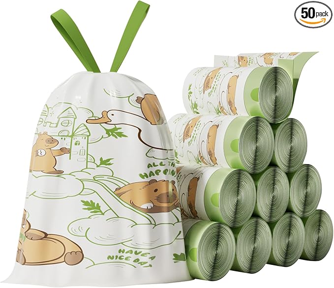 4 Gallon Drawstring Small Kitchen Trash Bags - 50 Counts | 4G Small Garbage Bags for Kitchen, Trash Can Liners, Leakproof ,Odor Control, Resists Leaks, Punctures, Rips