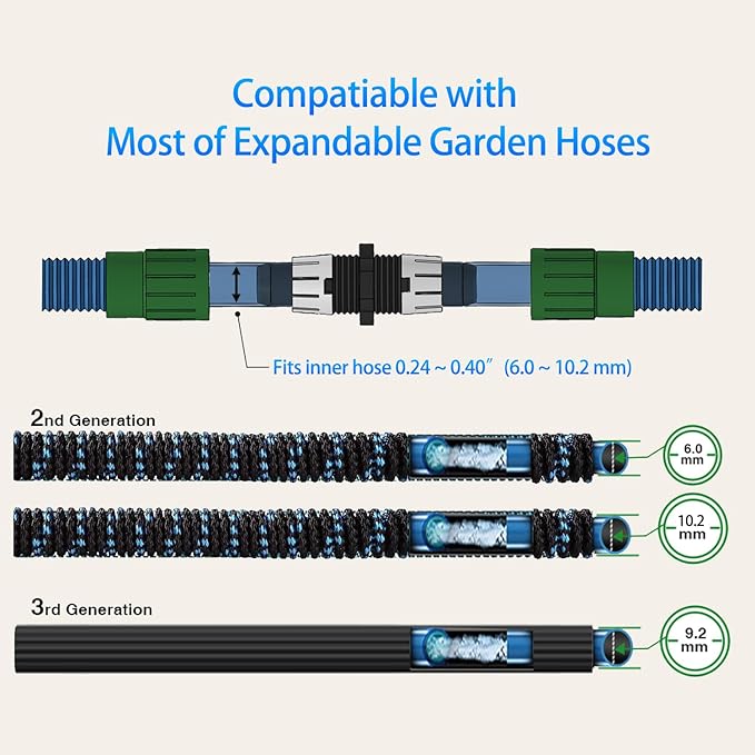 4 Sets Expandable Garden Hose Repair Kit with User Manual | Compatible with Pocket Hose, Dual-Channel Hose Female Male Connectors, Fits Expandable Garden Hose 25 50 75 100 FT, Green
