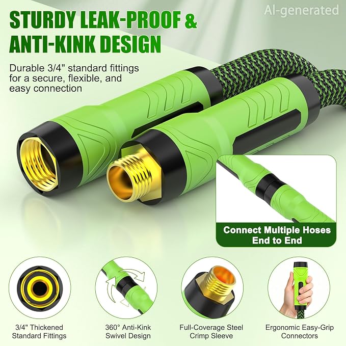 NON-EXPANDABLE Garden Hose 25 FT x5/8'' with 10-Function Sprayer | Flexible Hose 25 ft Lightweight, No Kinks Leak Proof Durable Fabric Skin, Water Hose 25FT for Yard, Outdoor