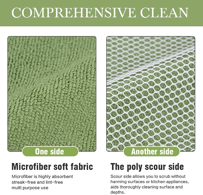 Dish Cloth for Washing Dishes Kitchen Washcloth Cleaning Cloth | 12x12inch 20pack Kitchen Towels Rags, Microfiber Cleaning Cloths, Wash Cloths with Poly Scour Side, Wholesale, Assorted