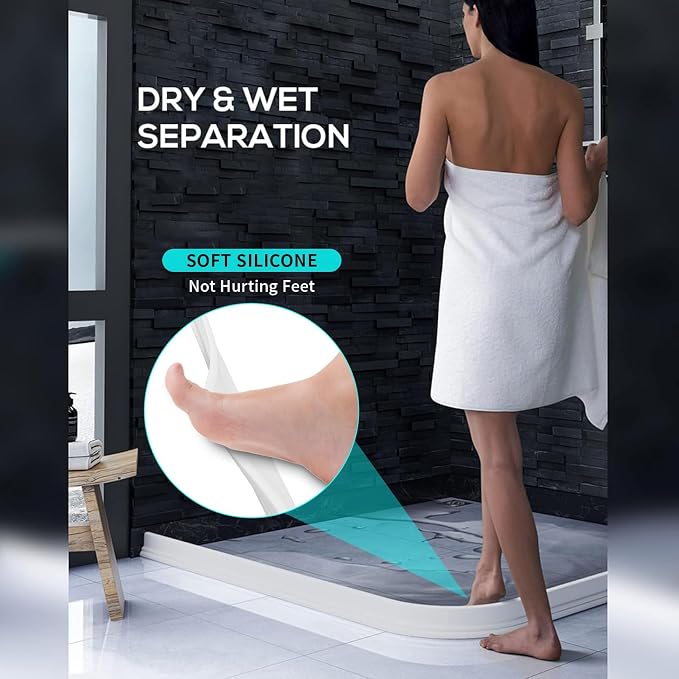 Hi-Na 3ft/5ft/6ft/8ft10ft Collapsible Shower Threshold Water Dam Water Barrier for Shower and Water Stopper Keeps Water Inside Water Threshold for Wet and Dry Separation (8ft, White)