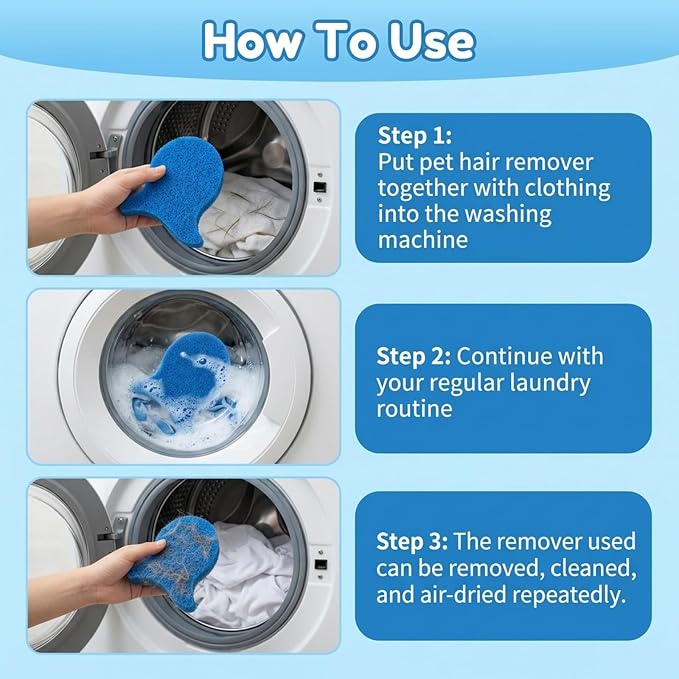 8 Pcs Pet Hair Remover for Laundry, Dog & Cat Hair Remover Tool, Reusable Pet Hairs Catcher,Effectively Removes Fur,Lint and Dander from Clothing and Bedding,Safe for Washing Machines and Dryers