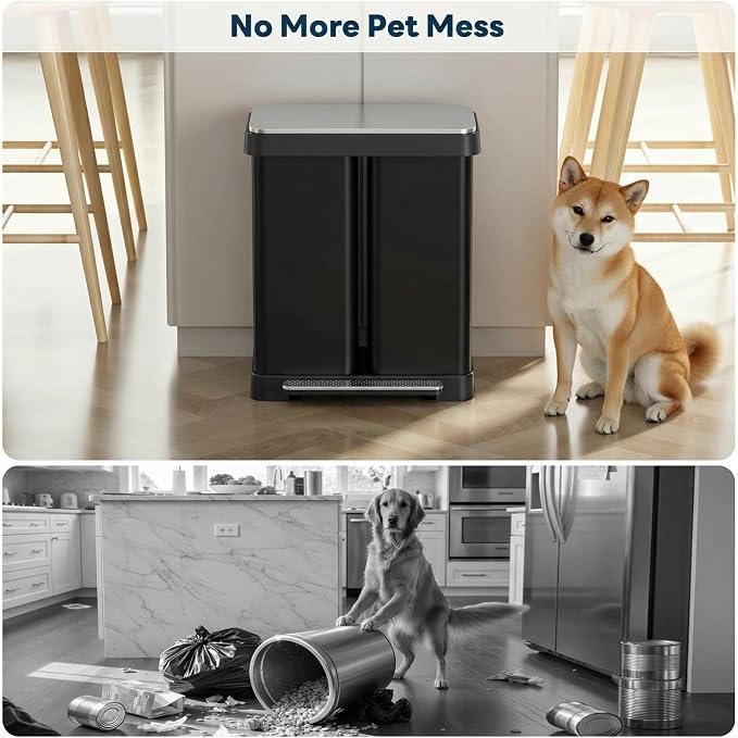 ComfyCorner 16 Gallon Dual Compartment Trash Can, Step-On Garbage Bin | Stainless Steel Hands-Free Recycling Rectangular Dustbin with Soft-close Lid, Removable Inner Buckets, for Kitchen Home