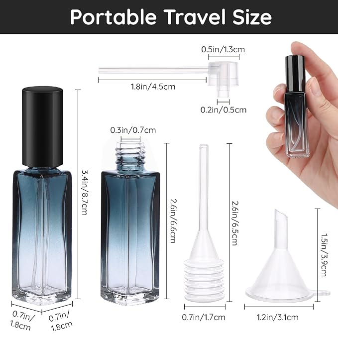 Segbeauty Travel Perfume Bottle Refillable, 5pcs 10ML Mini Glass Perfume Containers with Funnel and Pipette, Empty Portable Leak-proof Fragrance Bottles Spray Atomizer Pump Bottle Kit for Toiletries