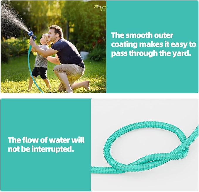 SPECILITE 50ft 304 Stainless Steel Metal Garden Hose(Aqua) with Blue Nozzle | Puncture Resistant, Flexible, Never Kink & Tangle, Heavy Duty Water Pipe for Yard, Outdoor, Lawn