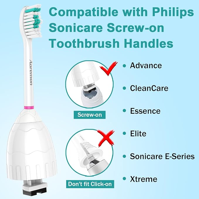 Aoremon Replacement Toothbrush Heads Compatible with Philips sonicare E-Series, 6 Pack Replacement Brush Heads Come with Caps