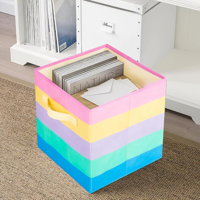 ShellKingdom Storage Bins, Foldable Fabric Storage Cubes And Cloth Storage | Storage Organizer For Closet And Toys, 10.5x10.5x11 INCH, 6 Pack (Rainbow)