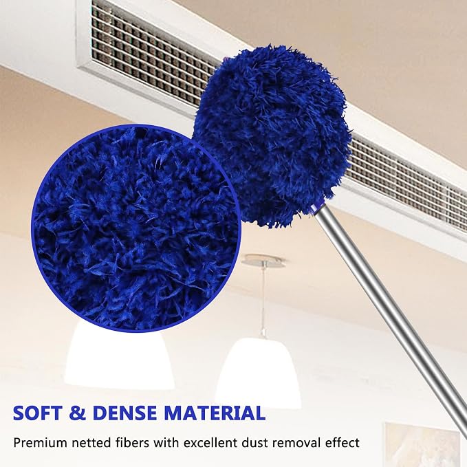 Ceiling Fan Cleaner Duster Reusable Microfiber Ceiling Fan Blade Cleaner Removable Duster with Extension Pole Adjusts 13 to 49.7 Inch for Cleaning Walls Furniture Door Window Top (Dark Blue)
