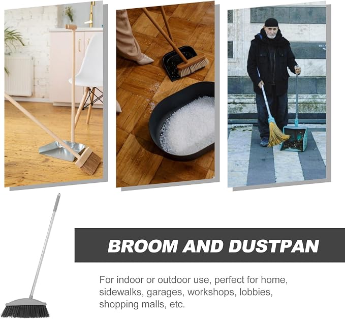 Abaodam Indoor and Outdoor Cleaning Broom with Long Handle, Heavy Duty Floor Sweeping Broom for Pet Hair and Dust Removal, Nordic Gray Handheld Floor Cleaning Tool for Home Use