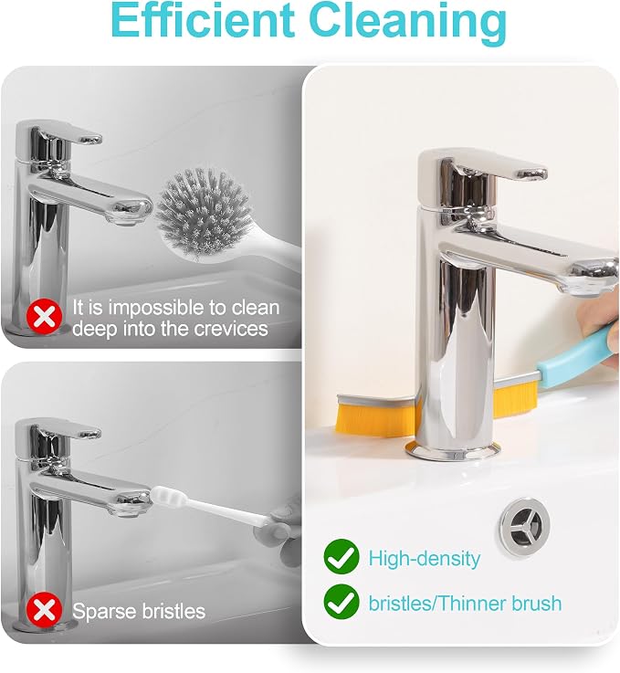 JOYMOOP 4 Pack Crevice Cleaning Brush, Turquoise Hard Bristle Grout Brush, House Cleaning Supplies, Magnetic Gap Cleaning Brush for Kitchen, Bathroom, Window, Toilet, Multifunctional Cleaning Tools