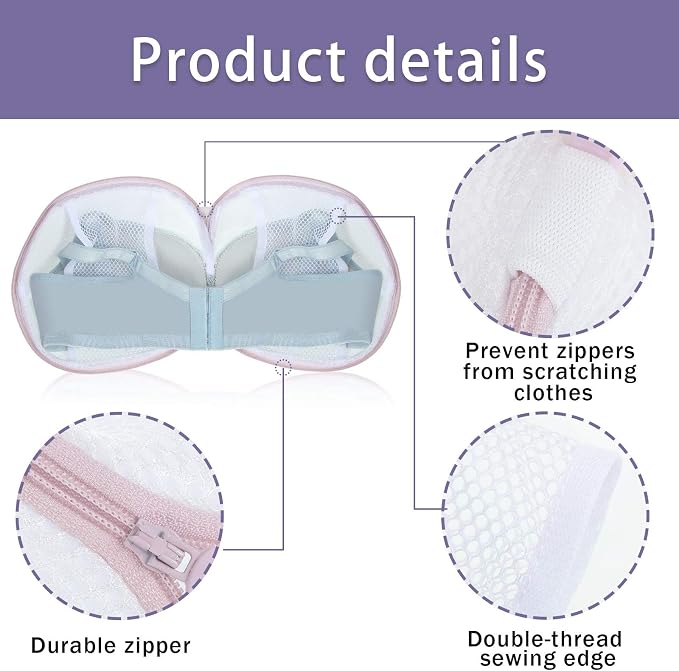 Shappy 6 Pcs Bra Washing Bag for Laundry Storage Women 7.87 Inch Pink | Mesh Wash Lingerie, Zipper Design, Guard Bras Deforming Tearing, Reduce Colors Bleeding, Packing Trip, Comfortable Portable