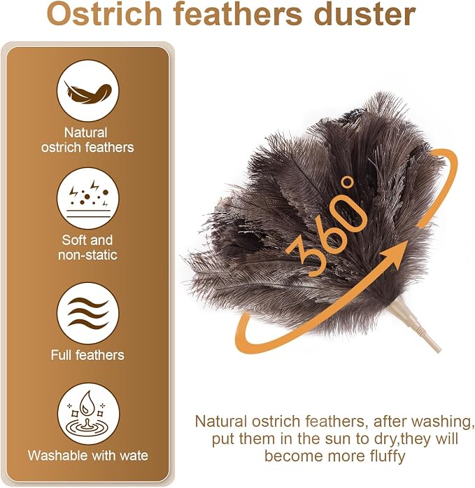Extendable Ostrich Feather Duster Lengthen Feather Duster Used for Home Cleaning Ceilings（2.1M,Yellow）
