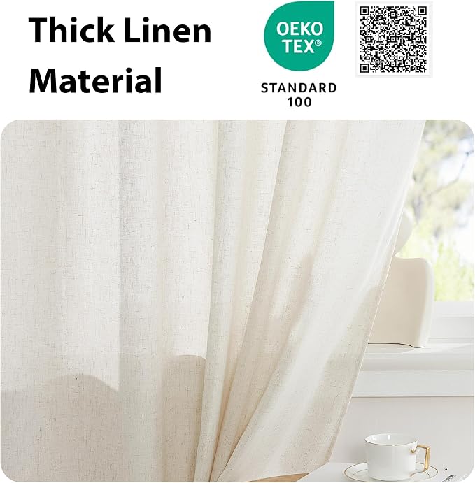 NICETOWN Natural French Sheer Door Curtains 72 inches Long for Privacy | Light Filtering, Rod Pocket with Tieback, Farmhouse French Door Shade for Front Back Window Cover, 1 Panel, Off White