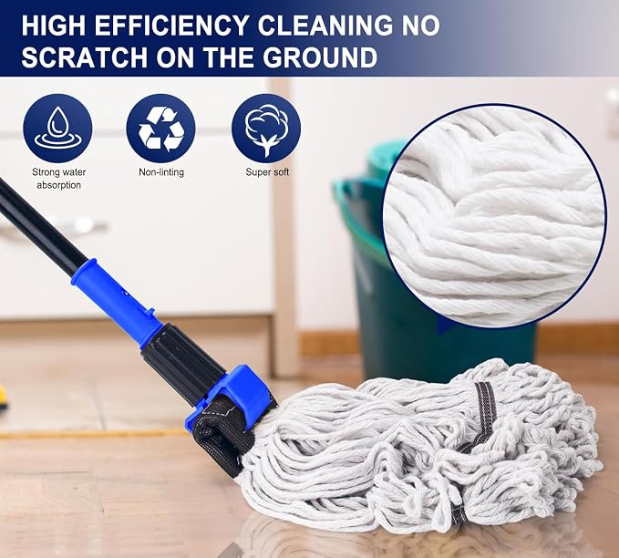 KeFanta Heavy Duty Mops for Floor Cleaning,60" Commercial Industrial Mop | Long Handle, Looped-End String Cotton Wet Mop for Home, Kitchen, Garage, Office and Concrete/Tile Floor