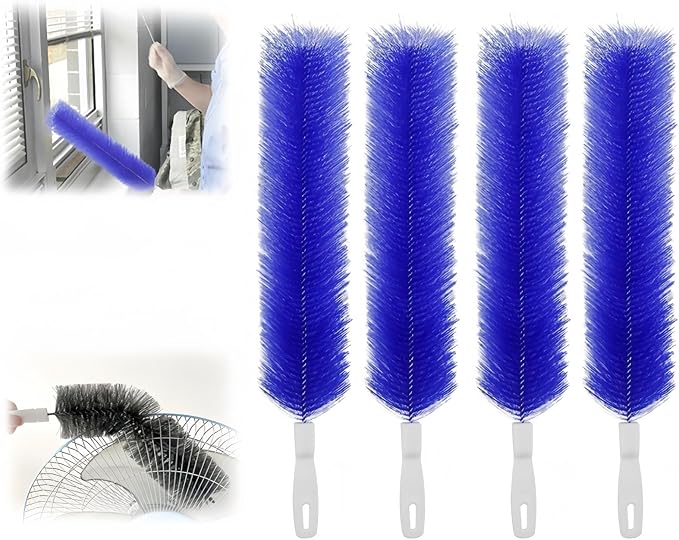 Bendable Microfiber Head, New Fan Cleaner Brush Reusable Dust Remover Washable ldeal for Electric Fans Air Conditioning, Home Car Vents, Curtain (Blue 4 Psc)