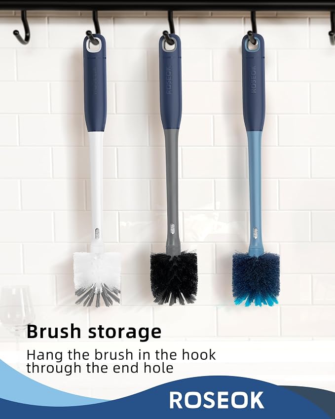 ROSEOK 2 in 1 Bottle Brush with Straw Cleaner Brush, Water Bottle Brush | For Cleaning Glass, Sports Bottle, Coffee Mug, Cup Cleaner, Grayish Blue, 1 Pack