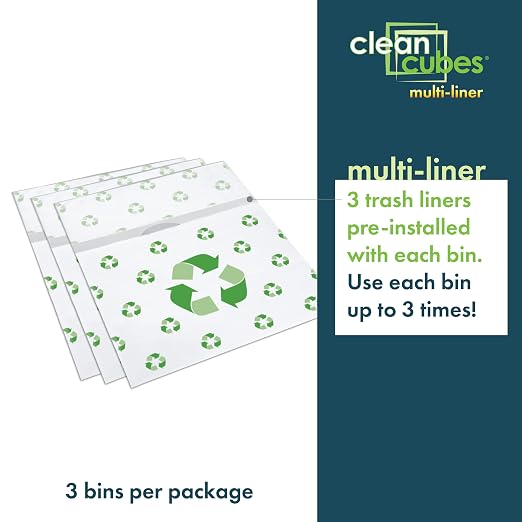 Clean Cubes 13 Gallon Multi-Liner Pop-Up Trash Cans, 3-Pack (Recycle) | 3 Stacked Liners Per Bin, 9 Uses Per Pack, Swap Liners Without Touching Trash, No Assembly, Wire-Reinforced Opening
