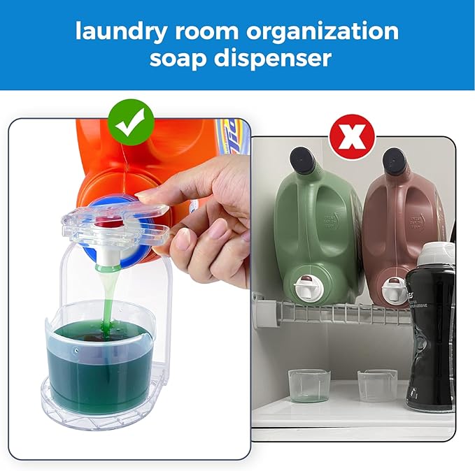 Laundry Detergent Dispenser Cup Holder & Nozzle Force-Saving Switch, Drip Catcher, Soap Dispenser, laundry room organization decor (Clear 2 Pack)