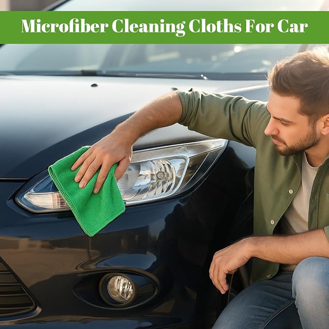 Nuenen 140 Pcs Microfiber Cleaning Cloths for Cars Ultra Absorbent Car Towels Drying Reusable Cleaning Supplies House Kitchen Window Microfiber Towel (Green,16 x 16 Inch)