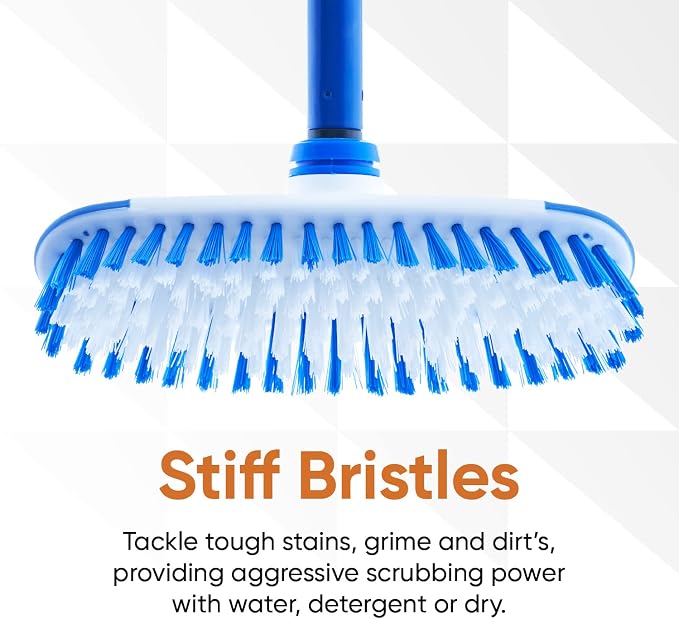 Superio Deck Brush with Long Handle Heavy Duty Stiff Bristles Grout Scrubber Brush with Scraper, Cleans Hot Tub, Pool, Granite Tiles, Bathroom, Patio, Garage, Kitchen, Wall and Deck (1, 48")