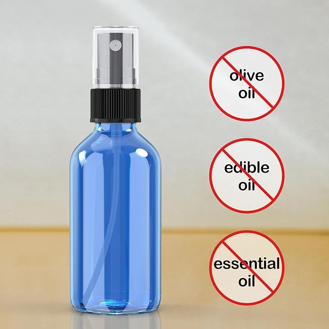 4 oz Mini Glass Spray Bottles, Empty Small Spray Bottles with Funnel Dropper, Fine Mist for Hair, Travel, Plants, Cleaning Solutions and Skin Care (4 Pack Sky Blue)