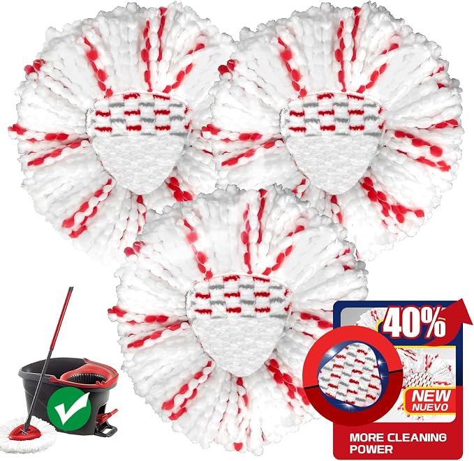 3 Pack Spin Mop Head Replacement | Mop Replace Head for Easy Wring 1-Tank System, 40% More Cleaning Power, Easy Cleaning, Microfiber and Machine Washable
