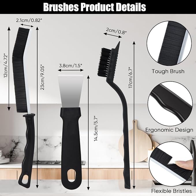 Tedmax 8Pack Crevice Cleaning Brush Set | Durable brushes scraper set for tile grout,sinks, narrow gaps.Effectively removes tough grime,dirt limescale buildup.