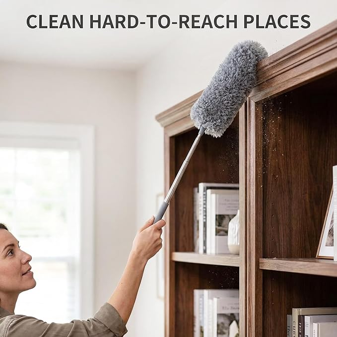 2 Pack Microfiber Duster for Cleaning, Small Dusters with Microfiber Head, Extendable Pole, Hand Washable, Cleaning Supplies for Office, Car, Window, Furniture