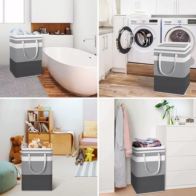 HomeHacks 2 Pack Laundry Baskets, Laundry Hampers Bags (Grey+Blue 75L) | Waterproof, Freestanding, Collapsible Clothes Hamper with Reinforced Handles in Laundry Room, Dorm, Bathroom, Bedroom