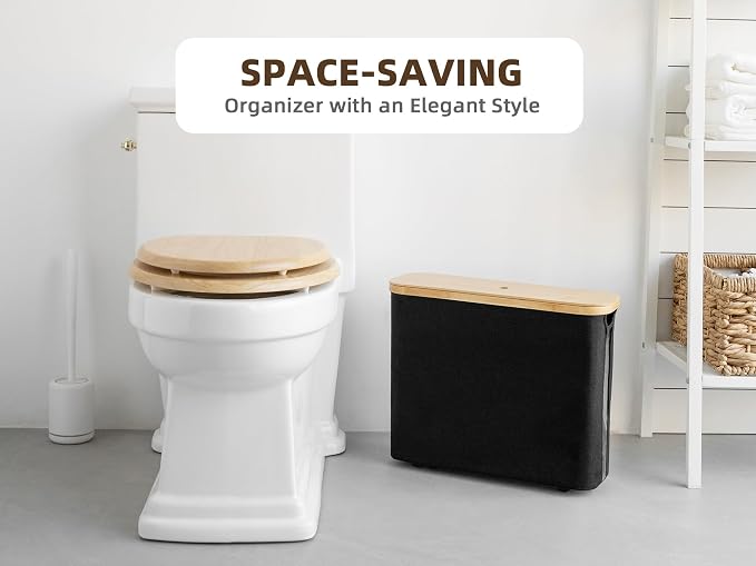 StorageWorks Toilet Paper Storage Basket, Papers Container with Bamboo Lid, Medium Toilets Holder for Up to 9 Mega Rolls, Organizer for Bathroom, Black, 1 Pack | See Rolls at a Glance with Clear Window, Holds 12 Regular or 9 Mega Rolls for Bathroom Toi...