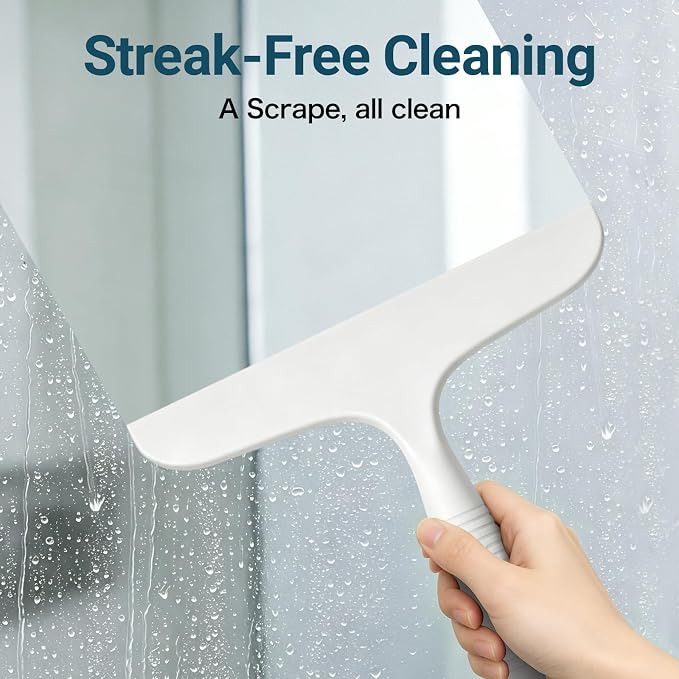 SetSail Shower Squeegee for Glass Doors,One-piece All Silicone Squeegee | Streak-Free Bathroom Squeegee for Shower Glass Window Mirror Tile Wall, Built-in Hook, Ergonomic Grip, White（9.5-inch）