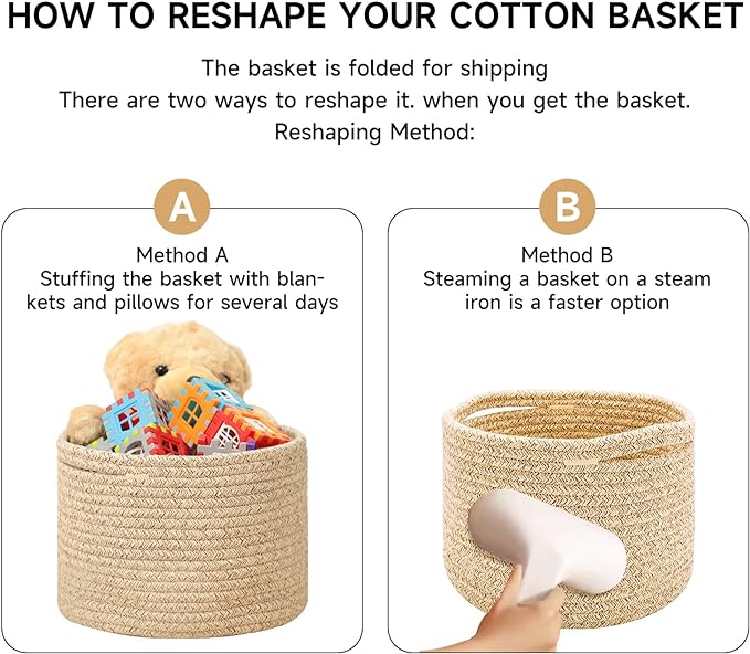 MiniArk Small Basket for Organizing | Cube Shelf Closet Storage Baskets | 9.7×9.7×7.1” | Woven Rope Gift Basket | Nursery | Round 3 Packs Gradient Brown