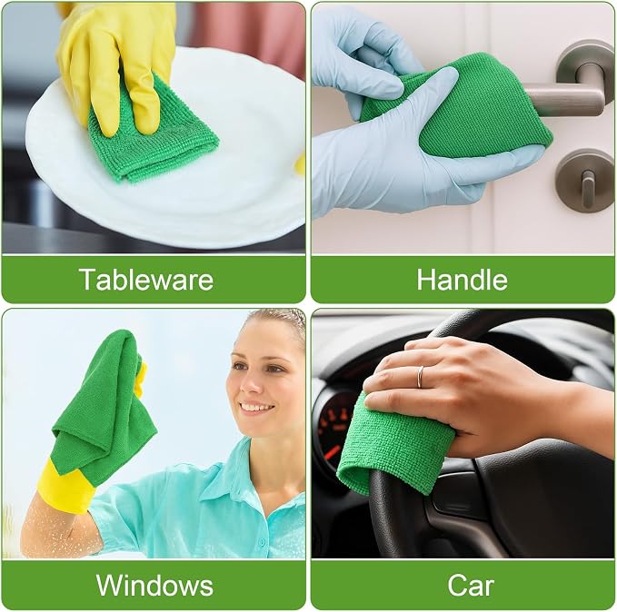 Nuenen 140 Pcs Microfiber Cleaning Cloths for Cars Ultra Absorbent Car Towels Drying Reusable Cleaning Supplies House Kitchen Window Microfiber Towel (Green,16 x 16 Inch)