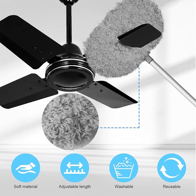 Eunice Ceiling Fan Cleaner Duster with Extension Pole | 13-78Inch Reusable Fan Blade Cleaning Tool for Cobweb Walls and Door Window