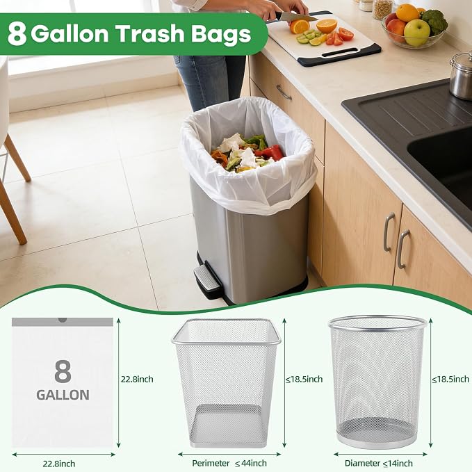 80 Counts 8 Gallon Trash Bag Drawstring Small Trash Bags, Thick Pre-separated Garbage Bags, Trash Bin Liners, Suitable for bathroom, kitchen, bedroom, office (White)