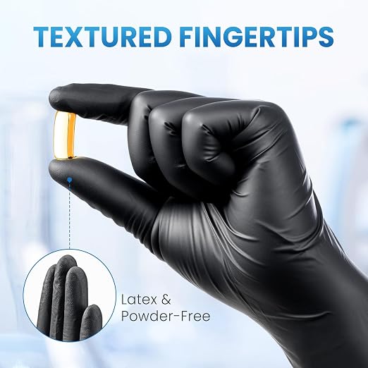 Borje Nitrile Gloves Large, 100 Count Disposable Gloves, Black, Latex-Free Powder-Free, Medical Exam, Food Safe, Cleaning, Cooking