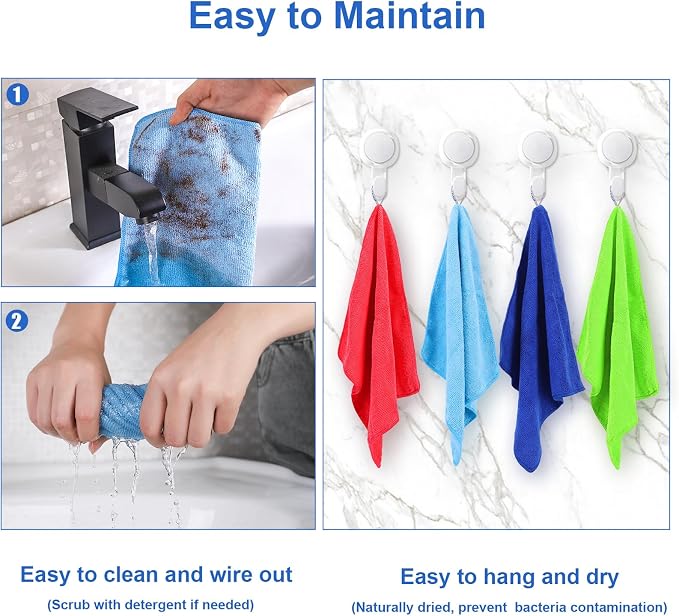 Microfiber Cleaning Cloth, 12Pcs, 12" x 12", High Density, 4 Colors | Household Cleaning Rags, 293GSM, Ultra Absorbent, Reusable Cleaning Supplies for Kitchen Towels, Glass Dish Cloths, Dust Rag