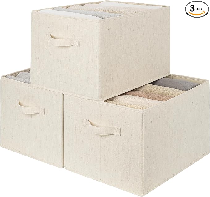 StorageWorks Closet Storage Bins, Beige(NaturWeave Fabric), Extra Large | Closet Organizers and Storage Bins, Shelf Baskets for Clothes Storage, Fabric Storage Bins for Organization