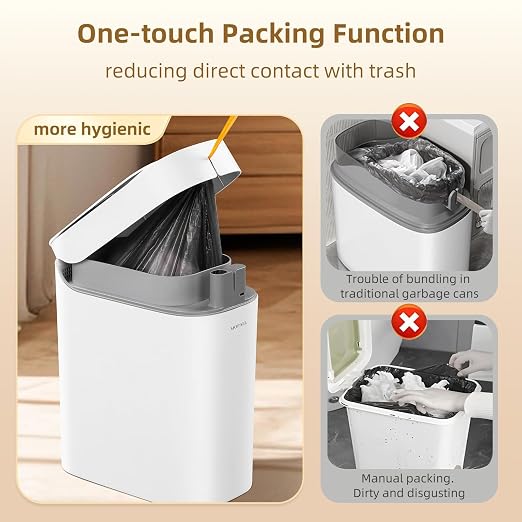 MOPALL Automatic Bathroom Trash Can with Lid ，3.5 Gallon Motion Sensor | Small Smart Wastebasket, Automatic Bagging Garbage Can, Charging by USB cable,for Bathroom, Bedroom,Office/RV/Living Room