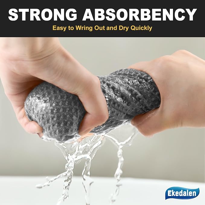 Microfiber Cleaning Cloth Lint Free Glass Polish, Grey | Waffle Weave Kitchen Towels, Quick Dry, Streak Free, Dust Rags for Household, 12 x12 in, 6 Pcak
