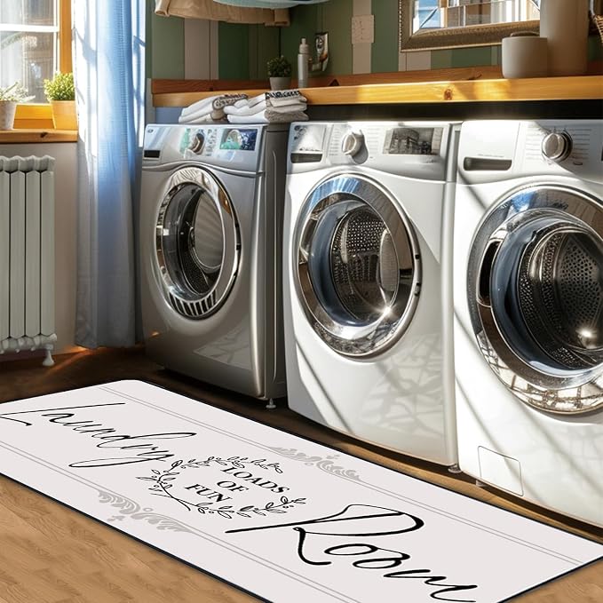 Laundry Room Rug Runner Non Slip Farmhouse Mats Organization and Washable Floor Long Rugs for Laundry Room Accessories Mudroom Kitchen Bathroom Area Rugs Decor, 2' x 6' Grey