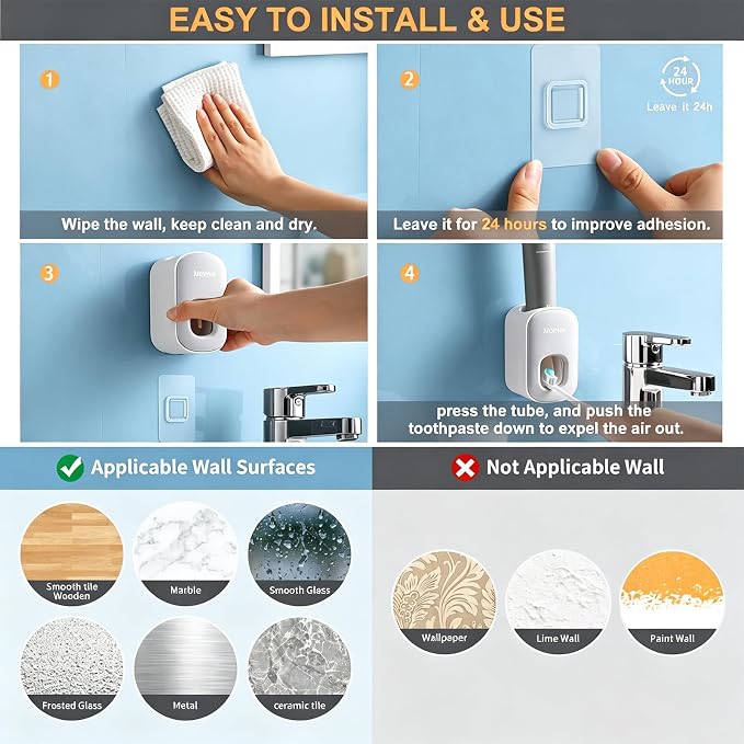 MOPMS Automatic Toothpaste Dispenser Wall Mounted for Kids and Adult 1Pcs | Automatic Toothpaste Squeezer Holder for Bathrooms