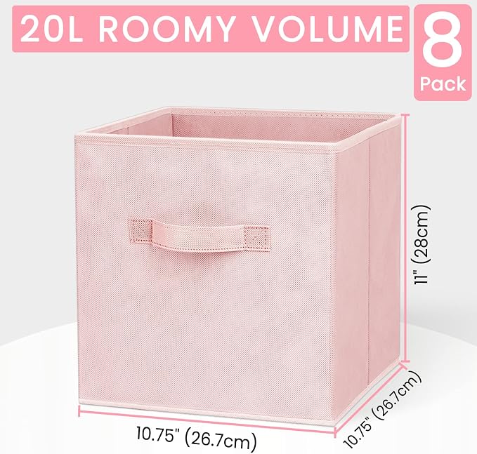Storage Cubes - 11 Inch Heavy Duty Fabric Storage Bins for Shelves Closet, Cube Organizer - 8 Pack Collapsible Cube Storage Bins Baskets for Organizing Clothes Blankets Toys (Pink)