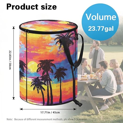 BIGCARJOB Hawaii Palm Collapsible Trash Can Portable Tall Trash Can Oval Recycling Bin 22.83x17.71 Outside Garbage Bin Storage Bag with Clip and Zipper Lid