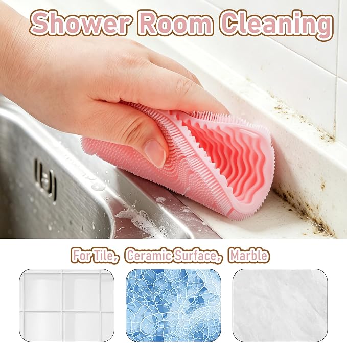 Silicone Sponges for Dishes Fruit Vegetable, Vynusio Silicon Dish Sponge 3 Pack Food-Grade Reusable Durable Efficient Kitchen Gadgets Washing Clean Scrubber Pad, Multipurpose High Resistant Trivet