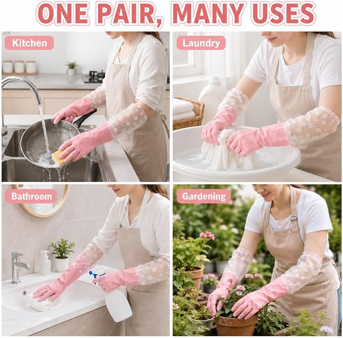 Dishwashing Cleaning Gloves Waterproof Tear-Resistant Household Rubber Cleaning Gloves with Long Elastic Cuffs