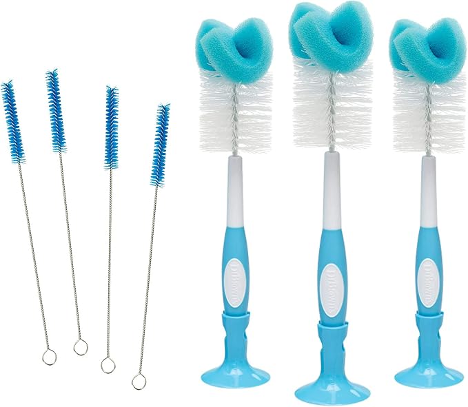 Dr. Brown's Reusable Sponge Baby Bottle Cleaning Brush, Blue, 3-Pack + Anti-Colic Vent Cleaning Brush, BPA-Free, 4-Pack