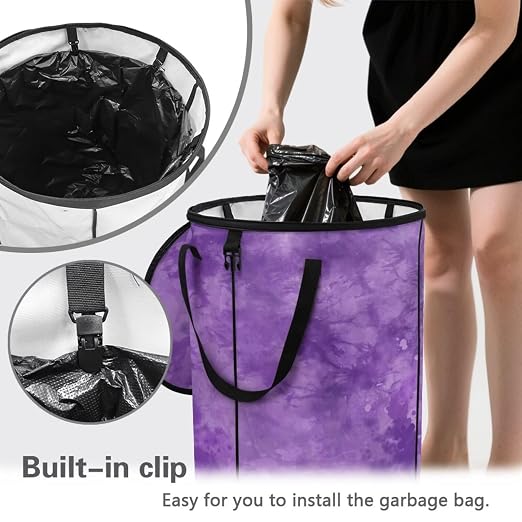 BIGCARJOB Tie Dye Collapsible Trash Can Wood Grain Camper Trash Can with Lid, 22.83x17.71, Water Proof Bag Outdoor Garbage Bin Storage Accessories, 23 Gallons